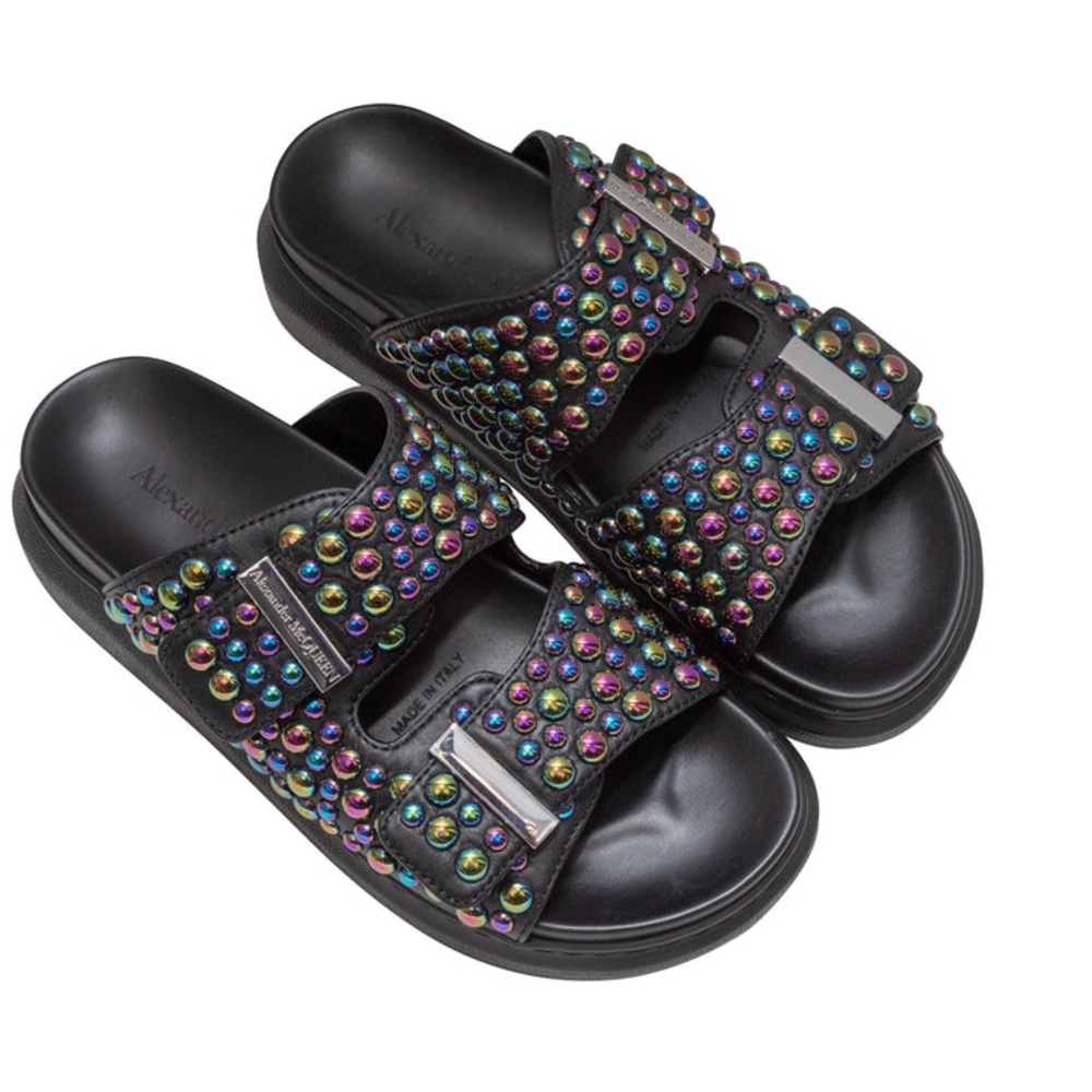 ALEXANDER MCQUEEN IRIDESCENT STUDDED SLIDE SANDALS SIZE 37
